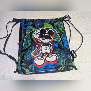 Disney Mickey Mouse Tropical Drawstring Backpack Cinch Sack Blue Green Bag